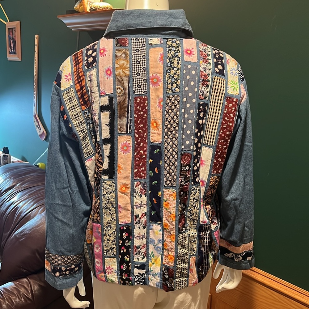 Vintage Patchwork Lightweight Boxy Denim Zip-Up J… - image 3